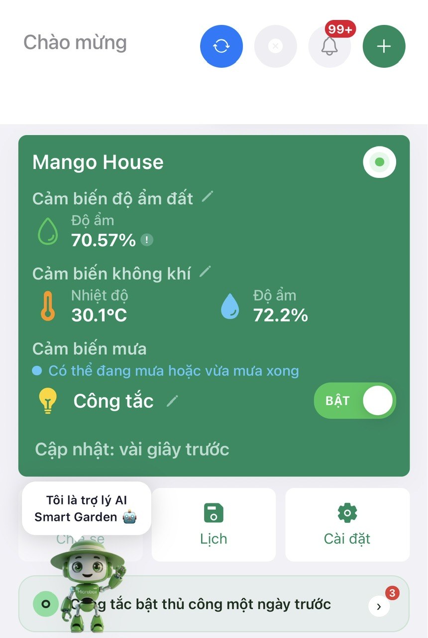 Ứng dụng Smart Garden — số liệu cảm biến thực tế