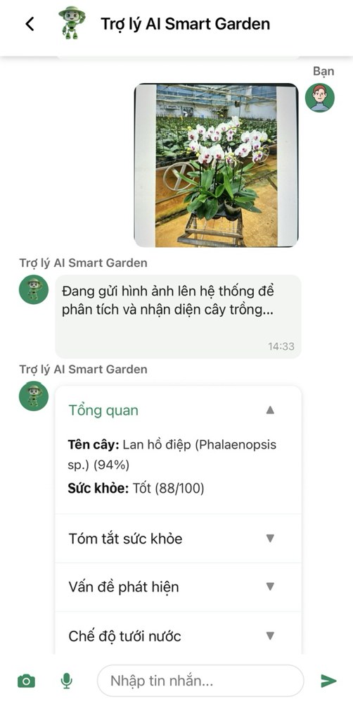 Trợ lý AI Smart Garden nhận diện cây và chấm điểm sức khoẻ